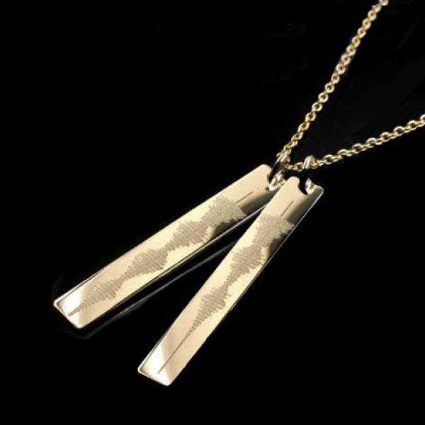 sound-wave vertical bar nameplate necklace with two pendants | your voice | EKG | sonogram in sterling silver, rose or yellow Gold Plated