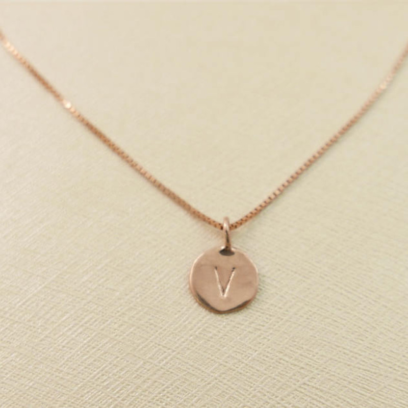 14k rose gold necklace. Initial pendant. Letter charm necklace