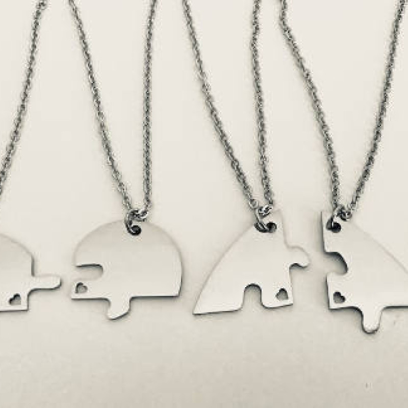 4 Stainless Steel Heart Puzzle Necklaces. 4 Piece Puzzle Necklaces