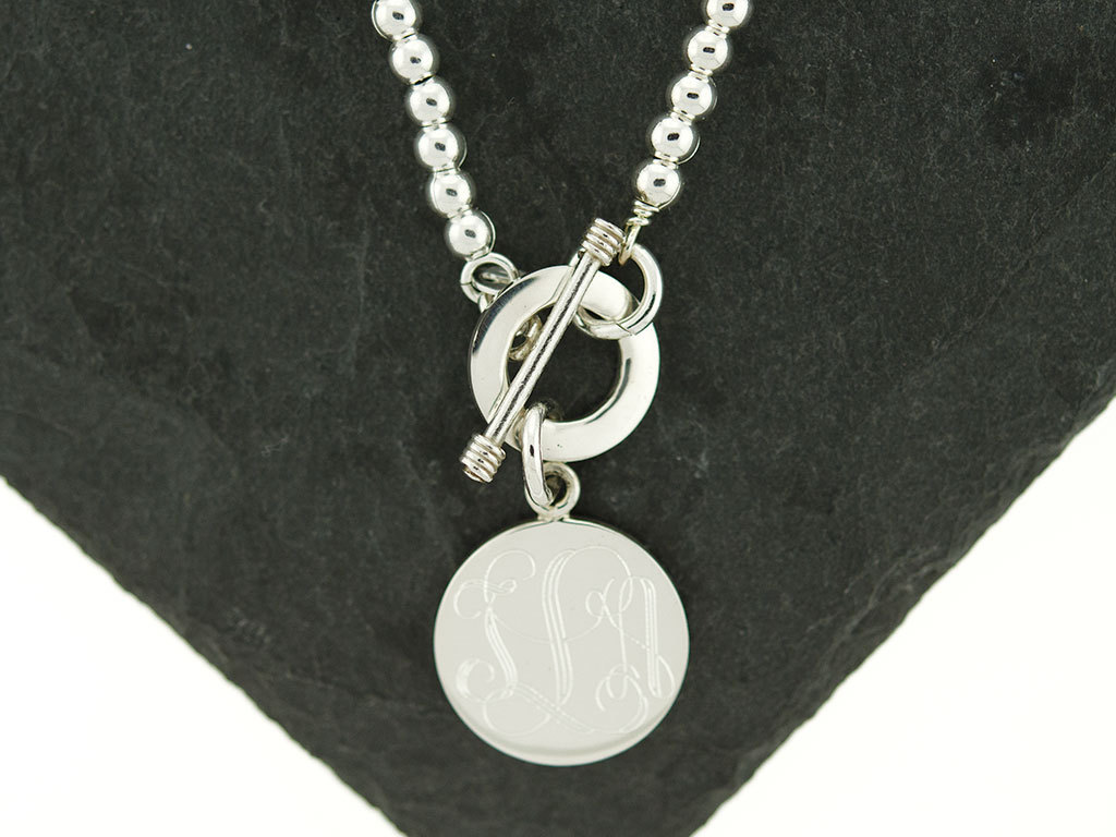 925 Sterling Silver 4mm Monogram Bead Toggle Necklace, Monogram ...