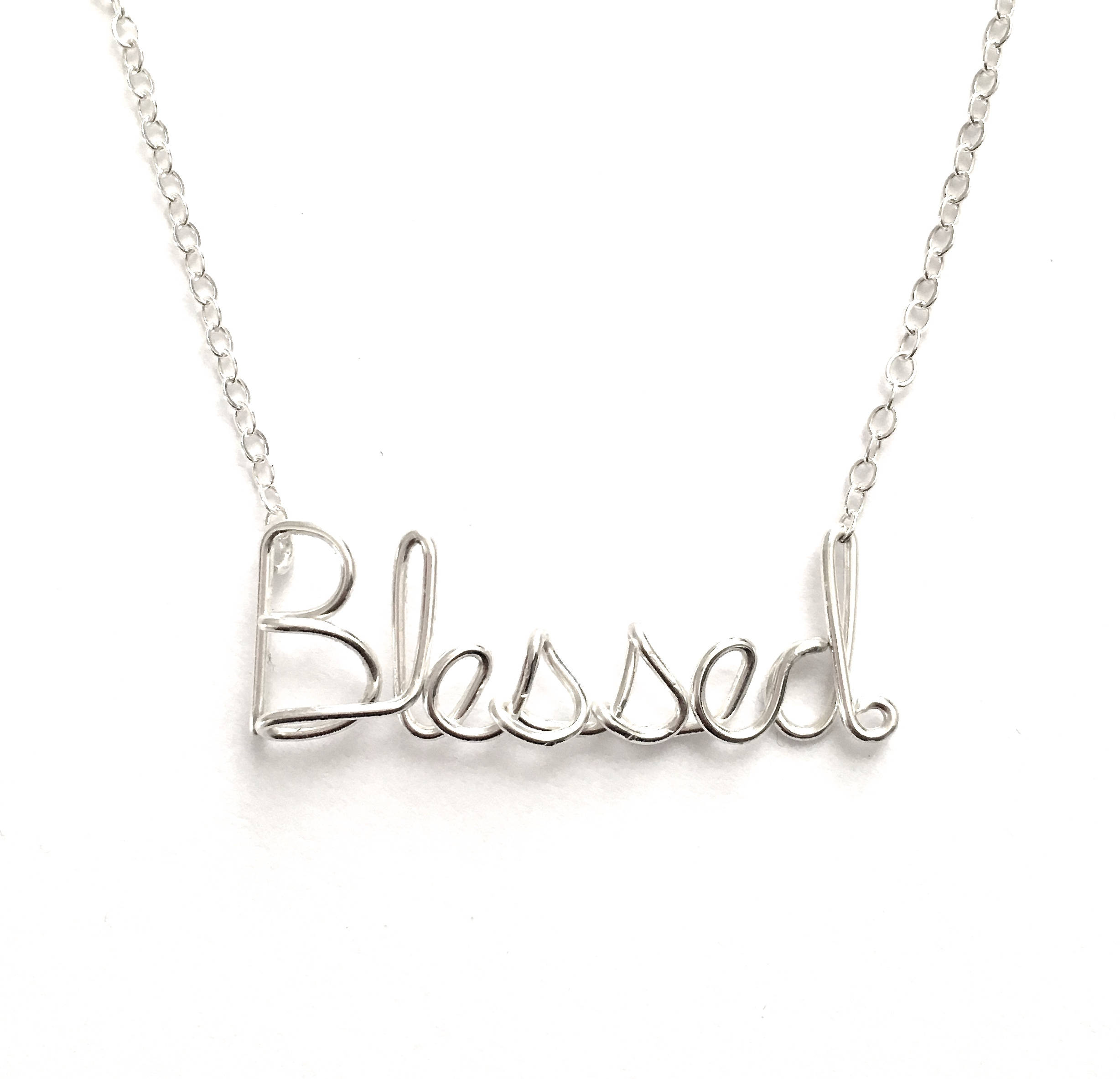 Blessed Necklace. Custom Gold or Silver Blessed Script Necklace. Wire