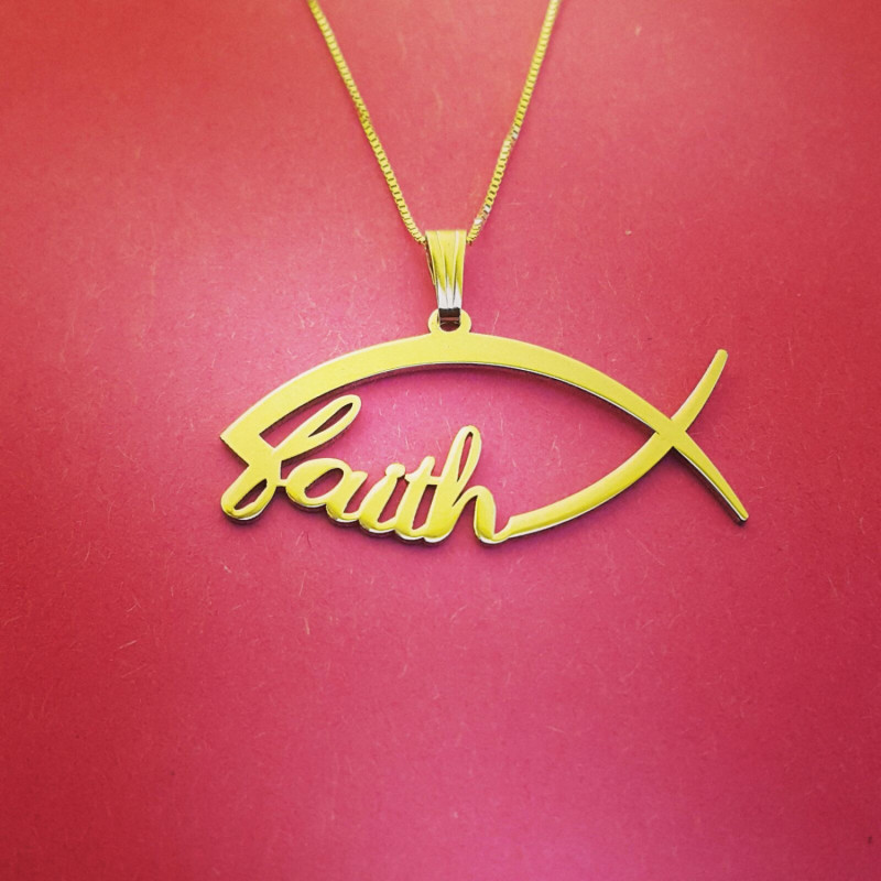 Christian Fish Necklace Gold Sign Of The Fish Necklace Christmas Ichthus Necklace Jesus Fish