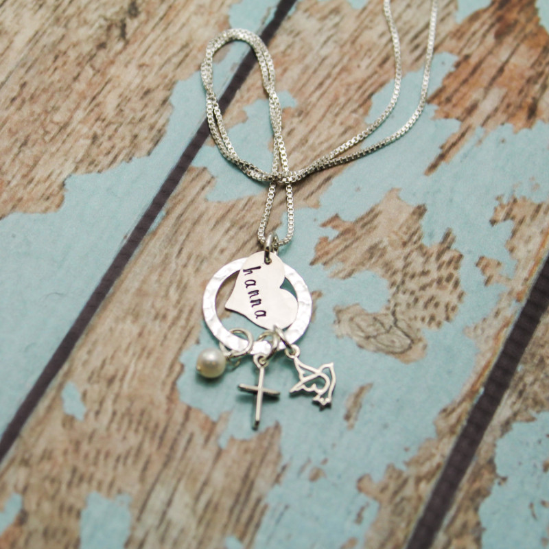 Confirmation Personalized Cross & Dove Necklace, Confirmation Gift