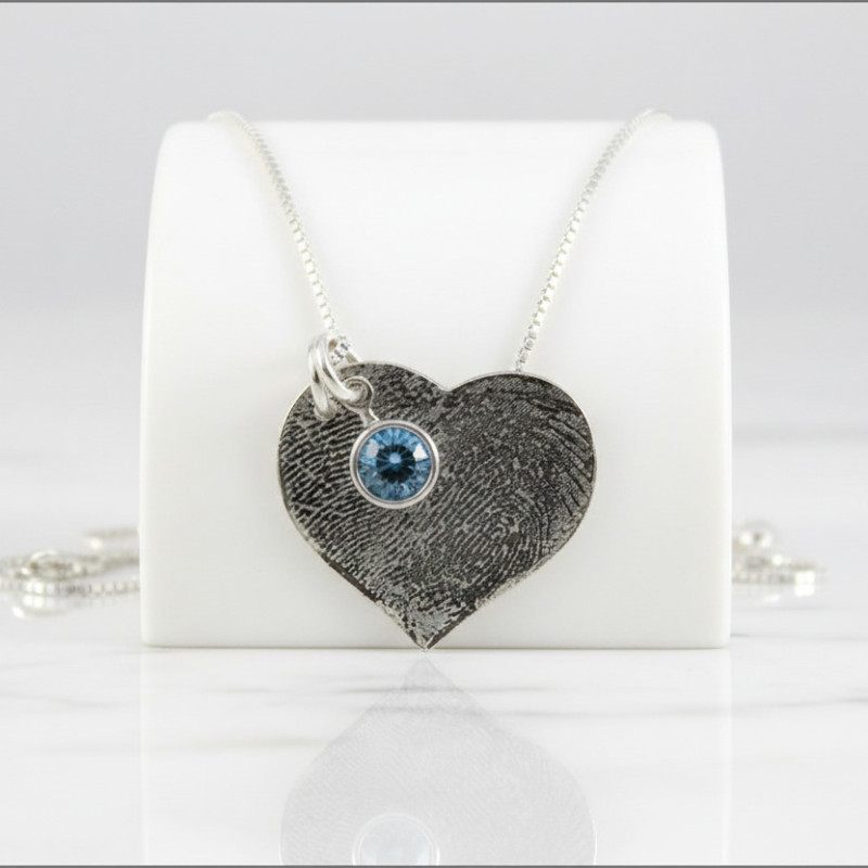 Custom Fingerprint or Thumbprint Heart Necklace Double Print, Thumb