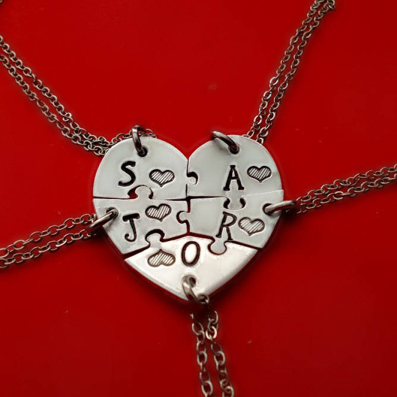 Five Heart puzzle piece necklace, 5 piece puzzle set, 5 Best Friends ...