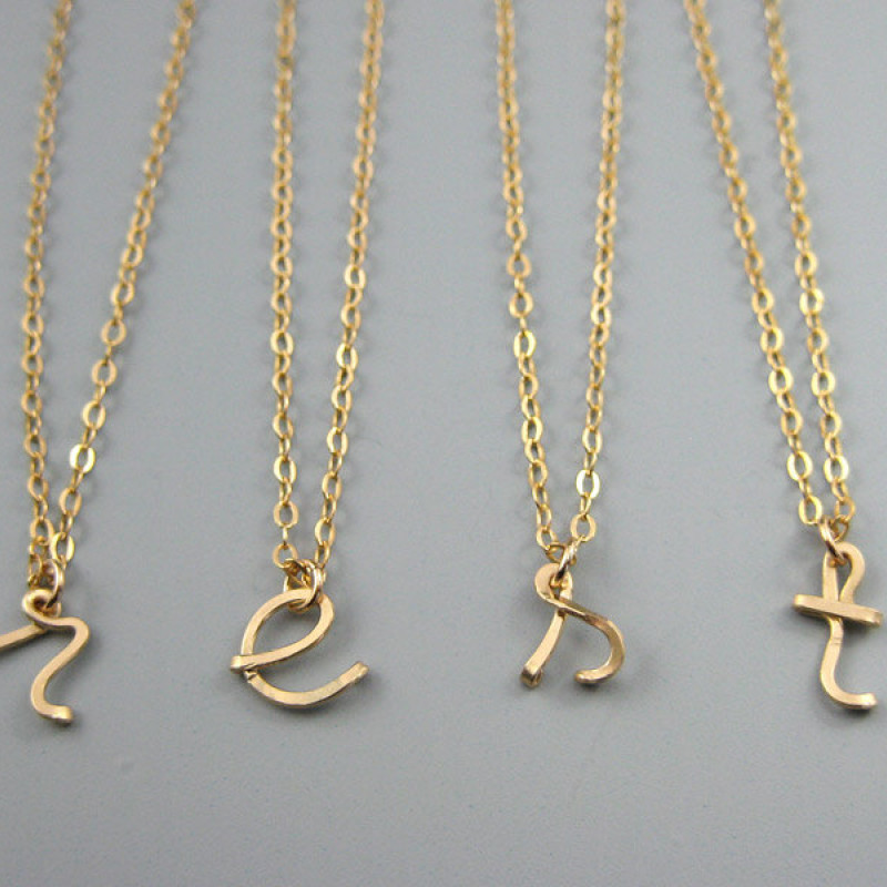 Gold Cursive Initial Necklace 14k gold filled personalized lowercase
