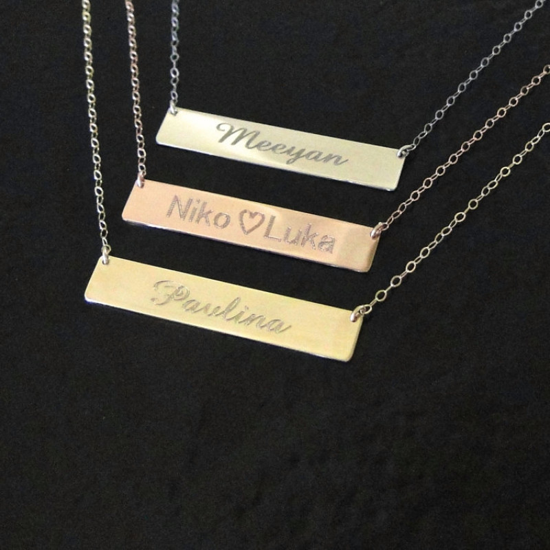 Gold Nameplate Necklace, 14K Gold Bar Necklace, Free Engraving Name Plate As Seen on Kim