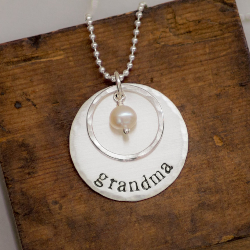 Grandma Necklace with Pearl - Sterling Silver - Hand Stamped Jewelry Necklace - Christmas Gift 