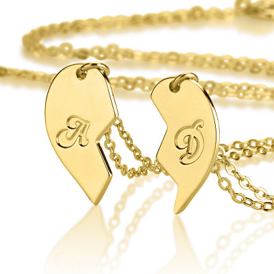 Half Heart Necklace, His and Hers Jewelry, Gold plated matching necklaces for couples, puzzle heart