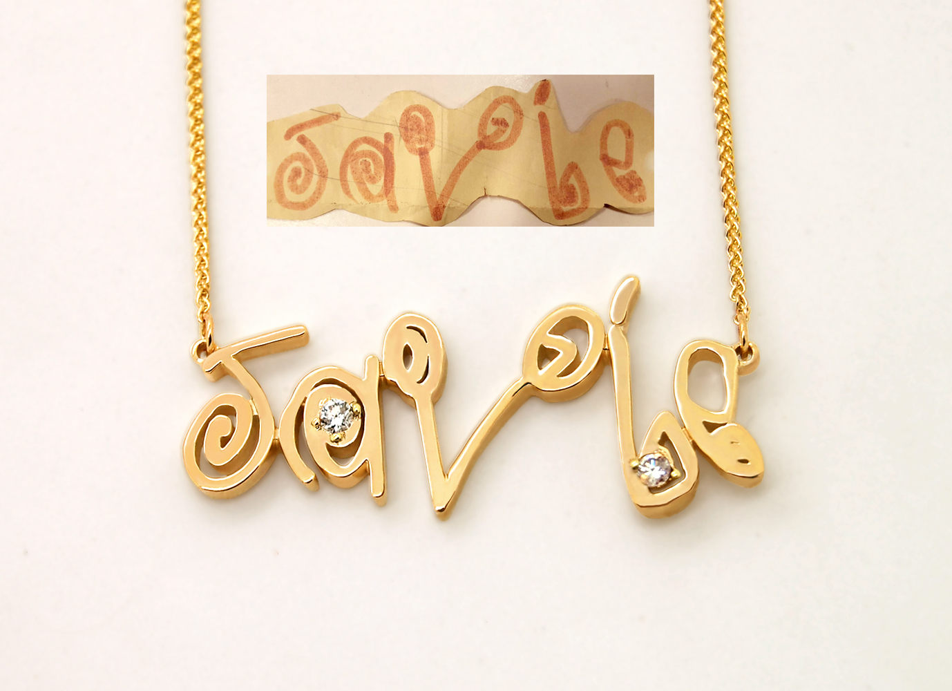 Handwriting jewelry necklace solid 14k gold cursive name necklace
