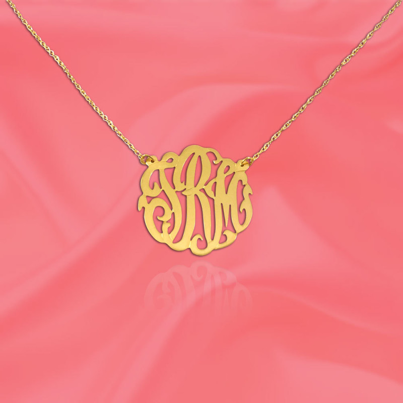 Monogram Necklace .5 inch 14K Yellow Gold Handcrafted Personalized
