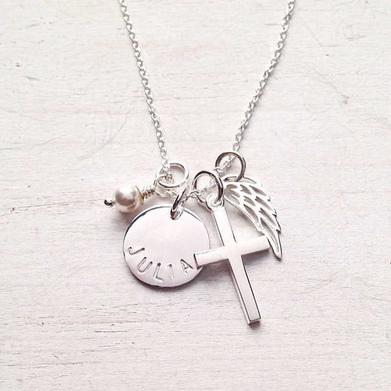 Name necklace first communion gift for girl personalized religious