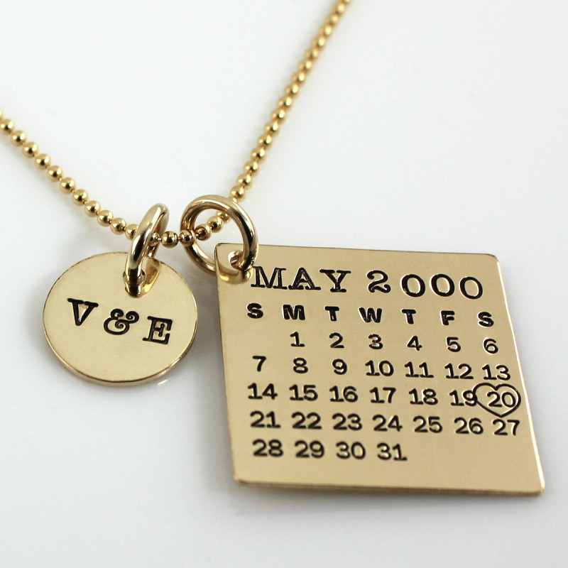 Personalized Calendar Necklace hand stamped Mark Your Calendar gold