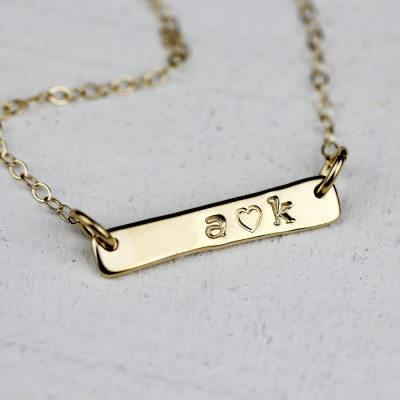 bar necklace gold personalized initial 14k solid name custom nameplate stamped jewelry praxis 18k