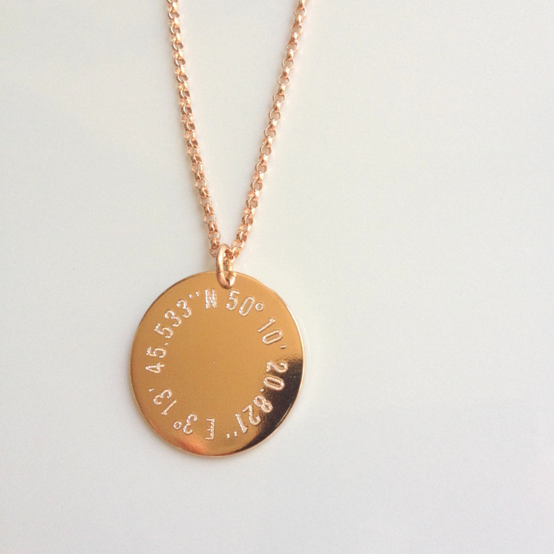 Rose Gold Coordinate Necklace - Round Gold Pendant ...