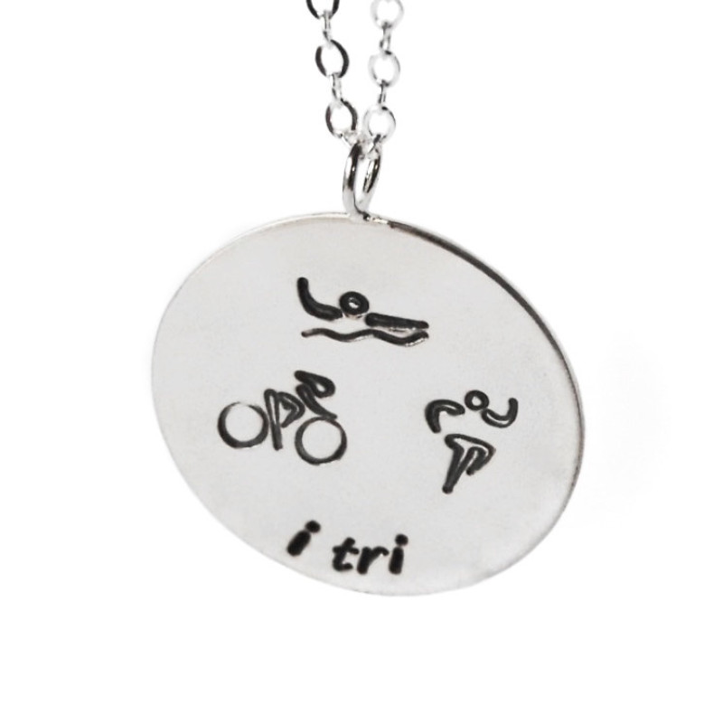 Triathlon Necklace, Sterling Silver i tri necklace engraved triathlon
