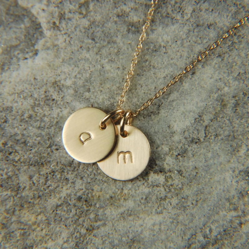 Two Disc Necklace 8 mm Personalized Initial Necklace Gold Necklace 14K Solid Gold Necklace ...