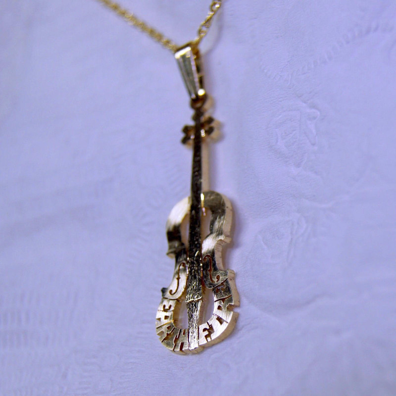 Violin necklace pendant, sterling silver 925 or 14k gold, Personalized