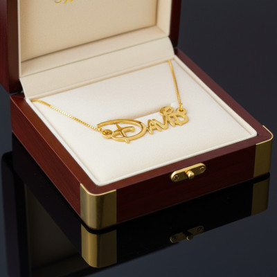 gold 18k disney font necklace with name disney custom name Disney Adventure Name Necklace Disney Style Font Men Women Unisex Style Personalized Disney Jewllery