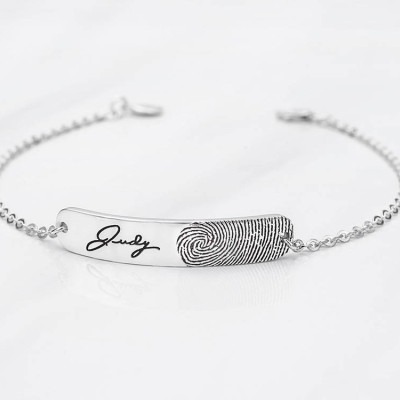 Bar Handwriting & Fingerprint Bracelet • Loved One's Fingerprint Jewelry • Memorial Bracelet for Loss of Mother • Sympathy Gift
