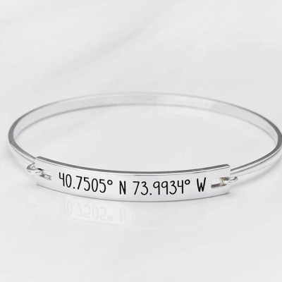 Coordinates Bracelet - Latitude Longitude Jewelry - GPS Coordinates Bangle - Longitude and Latitude Bracelet  - Mother's Gift