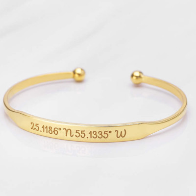 Custom Coordinates Jewelry • Gold Coordinates Bracelet • Tapered Coordinates Cuff • GPS Bracelet • Latitude Longitude Jewelry