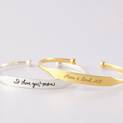 Custom handwriting bracelet • Handwritten cuff bangle • Engraved actual handwriting bracelet • Silver handwriting jewelry