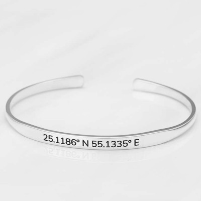 Dainty Coordinates Bracelet Sterling Silver • GPS Coordinates Jewelry • Latitude Longitude Bracelet • Dainty Coordinates Cuff
