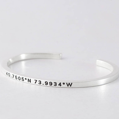 Dainty Coordinates Cuff In Sterling Silver • Coordinates Bracelet • Latitude Longitude Jewelry • Anniversary Gift • Sister Gift