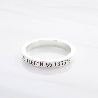 Dainty Latitude Longitude Ring • Custom Coordinate Ring • Personalized Coordinate Jewelry • Location Ring in Sterling Silver