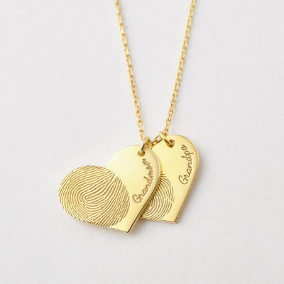 Double Heart Fingerprint Necklace • Bereavement Jewelry • Unique Sympathy Gift in Sterling Silver • Fingerprint Jewelry