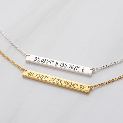 Engraved coordinates necklace • GPS coordinates jewelry • Skinny bar necklace • Anniversary gift • Wedding party gifts