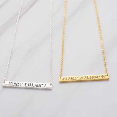 Engraved coordinates necklace • GPS coordinates jewelry • Skinny bar necklace • Anniversary gift • Wedding party gifts