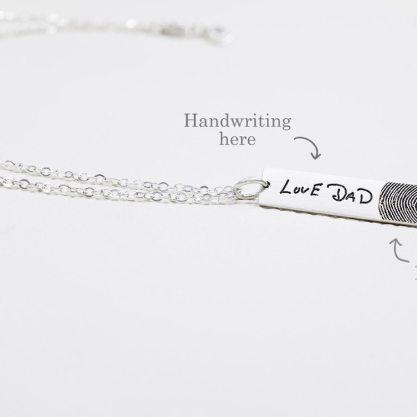 Fingerprint Jewelry • Drop Bar Fingerprint Necklace with Handwriting • Funeral Memorial Gift • Condolence Jewelry in Silver