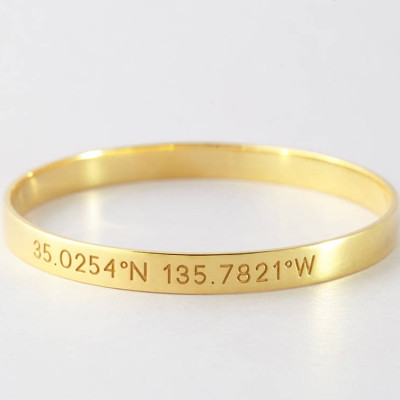 Gold GPS Coordinates Bangle • Latitude Longitude Bracelet in Sterling Silver • Coordinates Jewelry • Graduation Gift