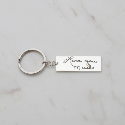 Handwriting Keychain - Dad's Key Chain in Silver - Custom Key Ring with Child's Handwriting - Gift for Him
