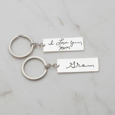 Handwriting Keychain - Dad's Key Chain in Silver - Custom Key Ring with Child's Handwriting - Gift for Him