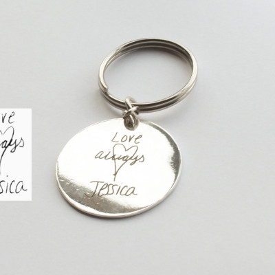Handwriting Keychain - Dad's Key Chain in Silver - Custom Key Ring with Child's Handwriting - Gift for Him Father's Day Gift