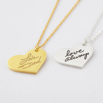 Heart Handwriting Necklace • Custom Memorial Necklace  • Personalized Handwritten Jewelry •  Signature Necklace