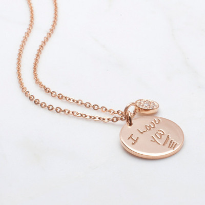 Memorial Gift with Engraved Handwriting • Handwritten Necklace with Button Charm• Signature Handwriting Necklace