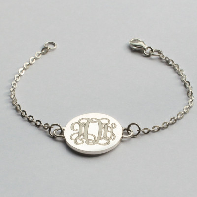 Monogram Bracelet - Monogrammed Bracelet - Personalized Initial Bracelet in Sterling Silver - Custom Engraved Bracelet
