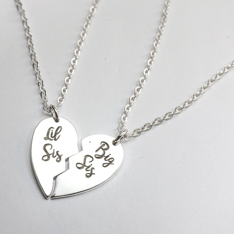 PERSONALIZED SPLIT HEART INTERTWINED HEARTS STAINLESS  IMAGE  NECKLACE SET TAGS