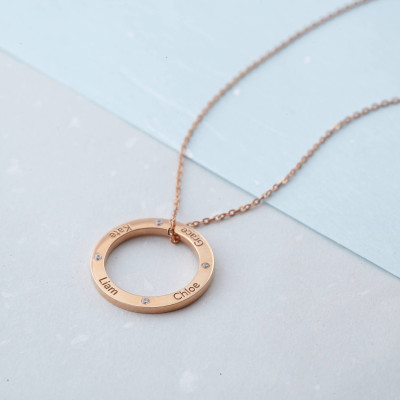 Personalized Karma Necklace with Kids' Name • Infinity Circle Necklace in Sterling Silver • Grandma Necklace • Mother Necklace
