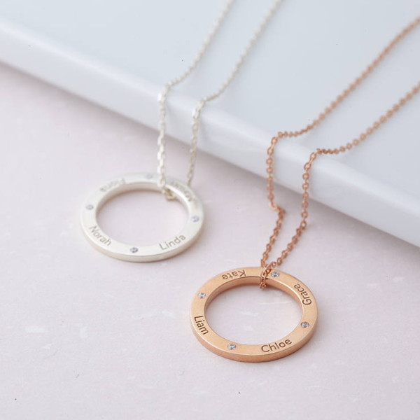 Personalized Karma Necklace with Kids' Name • Infinity Circle Necklace in Sterling Silver • Grandma Necklace • Mother Necklace