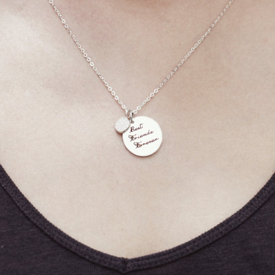 Personalized Message Necklace with Diamond BUTTON Charm - Sterling Silver - Mother's Gift - Mother Necklace