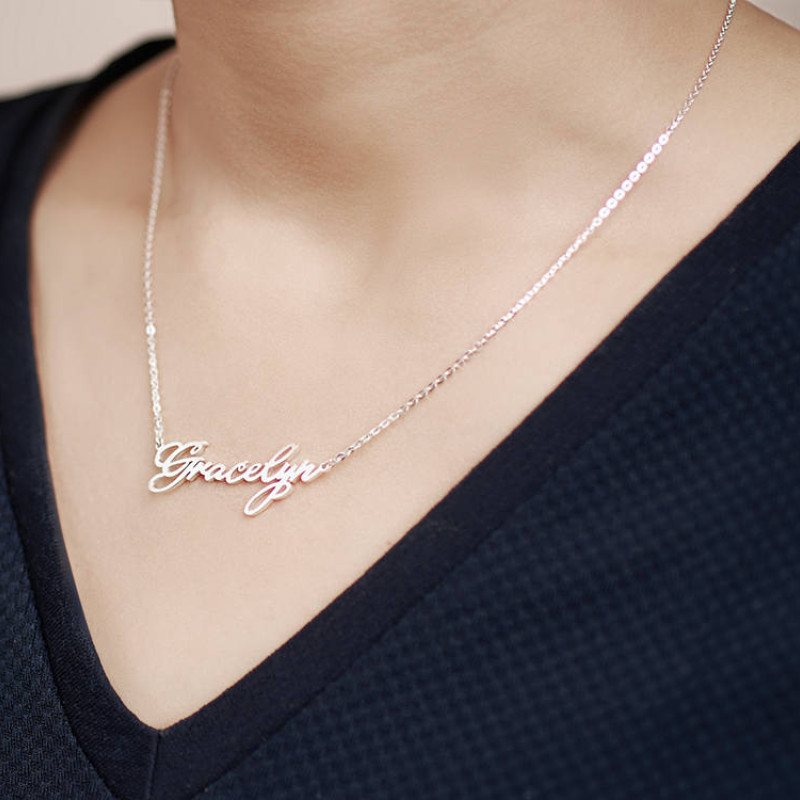 LAOFU 925 Sterling Silver Personalized Double Chain Name Necklace with Heart Pendant