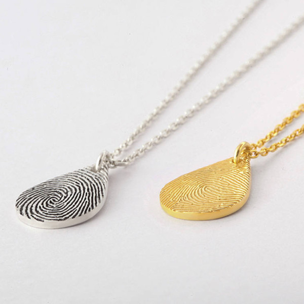 Tear Drop Fingerprint Necklace • Unique Sympathy Gift in Silver • Actual Fingerprint Necklace • Dainty Fingerprint Charm