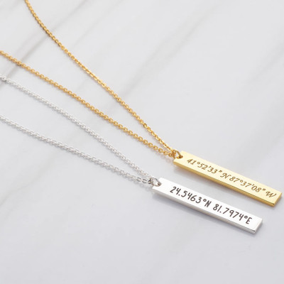 Vertical Bar Coordinates Necklace • Custom Coordinates Necklace • Latitude Longitude Jewelry • Tag Necklace • Coordinates Gift
