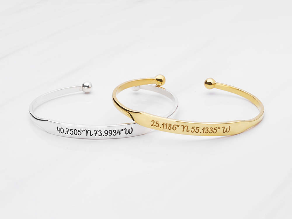 Custom Coordinates Jewelry • Gold Coordinates Bracelet • Tapered ...