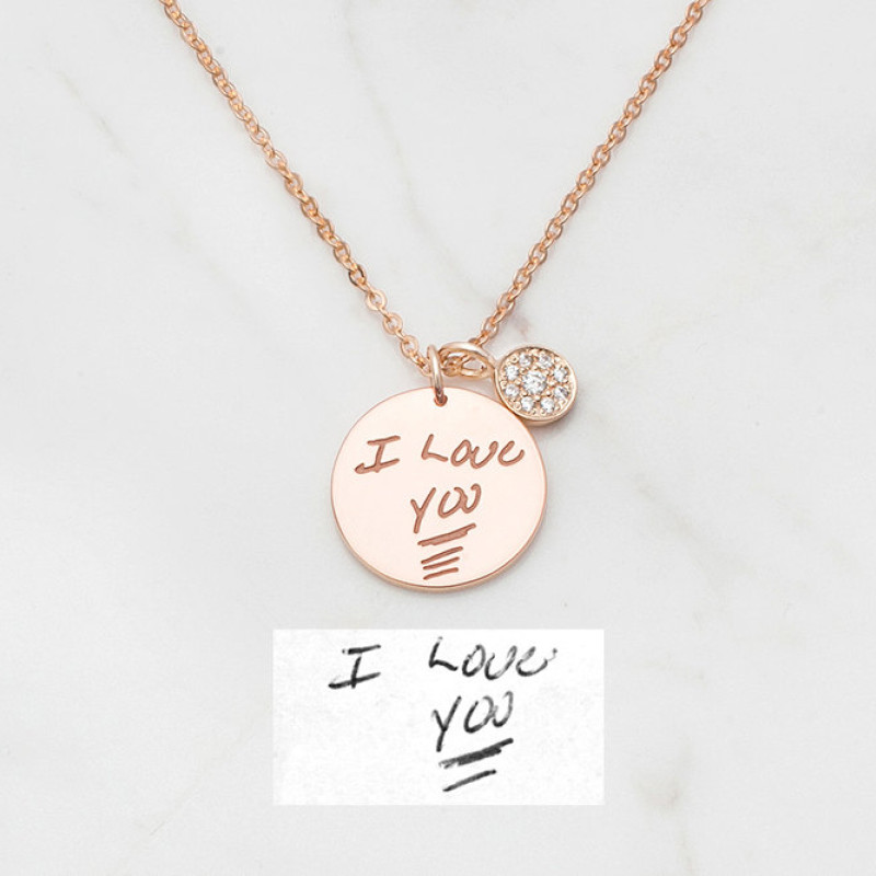 Memorial Gift with Engraved Handwriting • Handwritten Necklace with